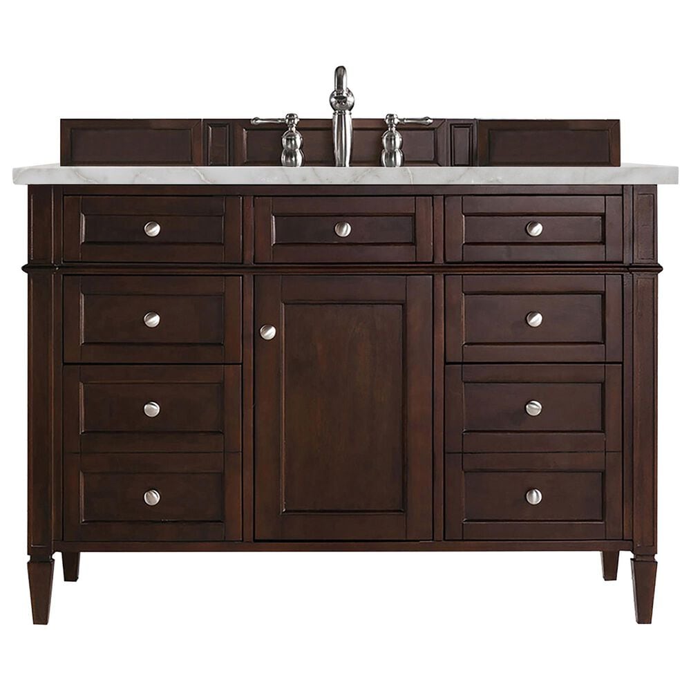 James Martin Vanities Brittany 48" Single Bathroom Vanity in Burnished Mahogany with 3 cm Eternal Jasmine Pearl Silestone Top, Rectangular Sink and FreePower Wireless Charger, , large