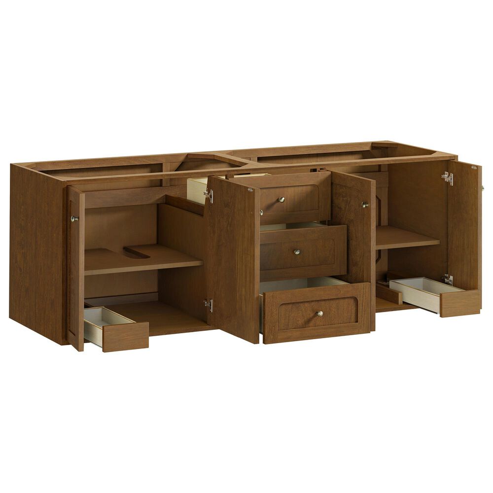 James Martin Laurent 72" Double Bathroom Vanity in Honey Oak with 3 cm Victorian Silver Silestone Top, Rectangular Sinks and FreePower Wireless Charger, , large