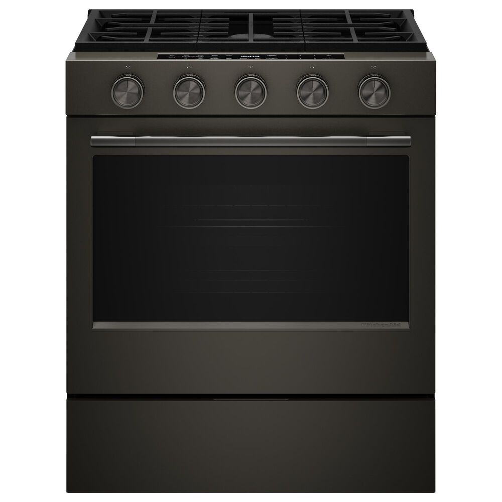 KitchenAid 2-Piece Kitchen Package with 30" Slide-In Smart Gas Range and 30" Over-the-Range Microwave Oven in Black Ore, , large