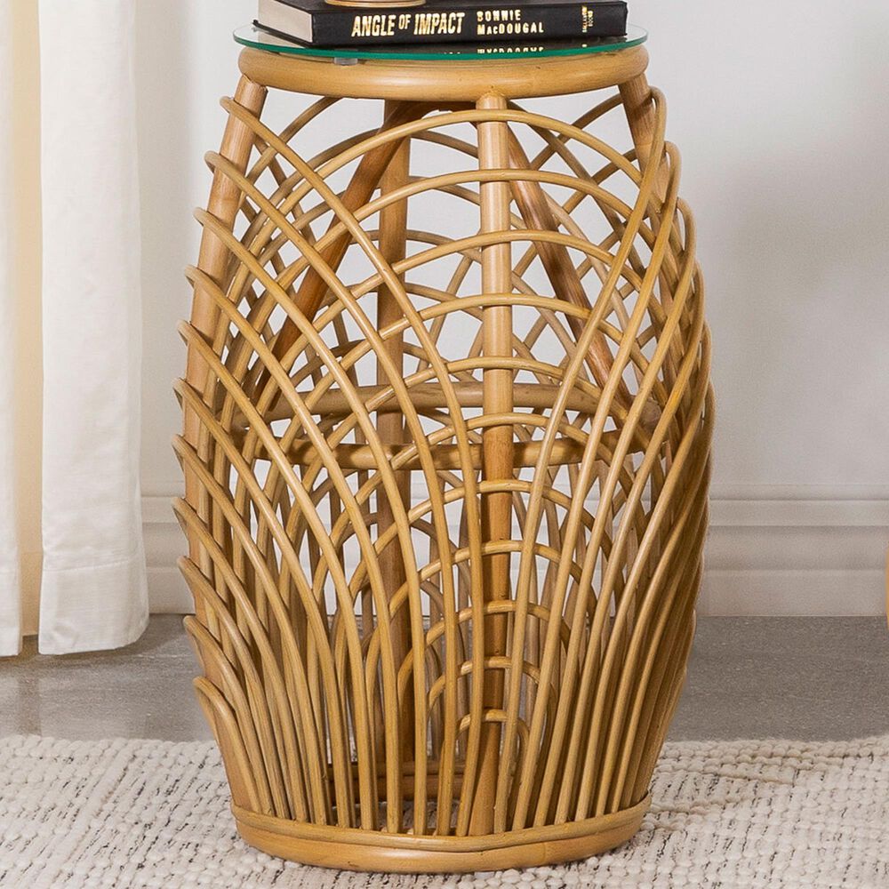 Pacific Landing Dahlia Round End Table in Natural Brown, , large