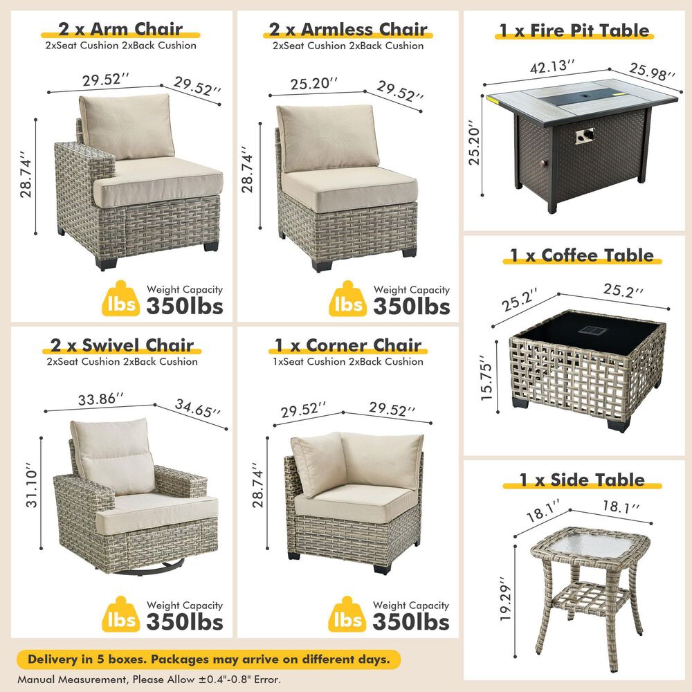 HOMLUX 10-Piece Modular Patio Conversation Set in Denim Beige, , large