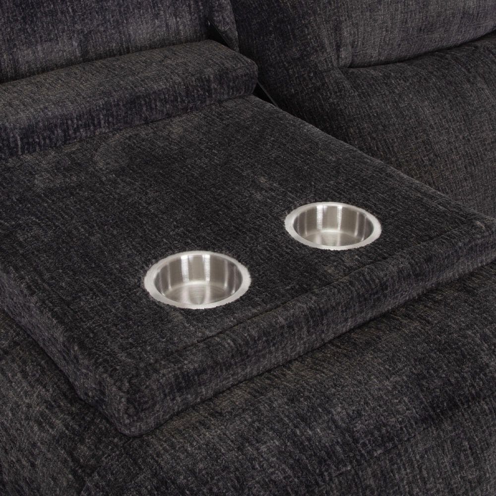 Moore Furniture Heston Manual Reclining Sofa with Drop Down Table in Frenzy Graphite, , large