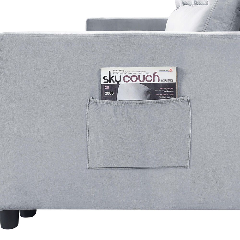 HOMLUX 81.5"W Velvet Reversible Sleeper Sectional Sofa with Storage &amp; Side Pocket, in Light Grey, , large