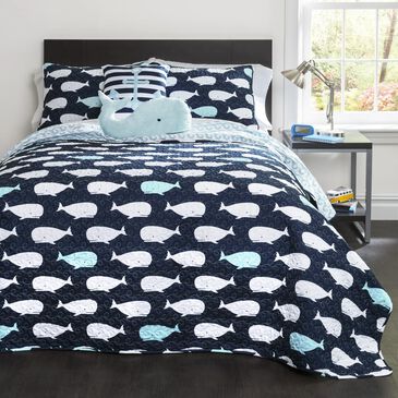 Triangle Home Fashions Whale Kids 4-Piece Twin Quilt Set in Navy, , large