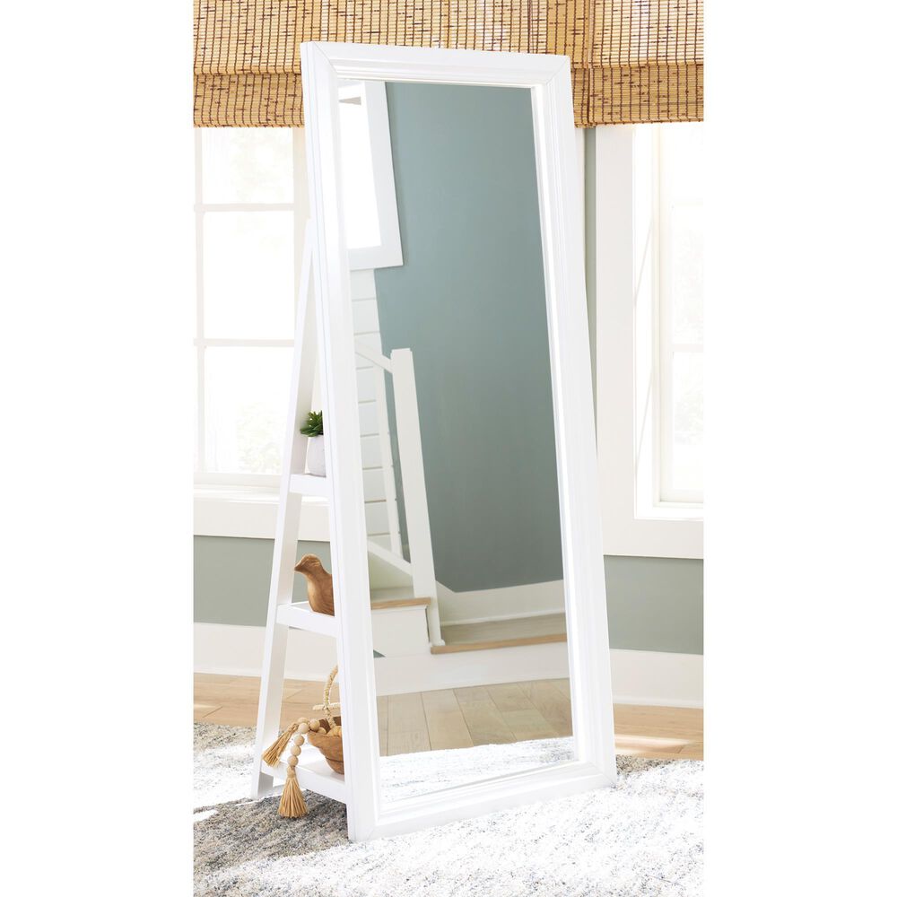 Ashley Evesen Floor Standing Mirror with Shelves in White, , large