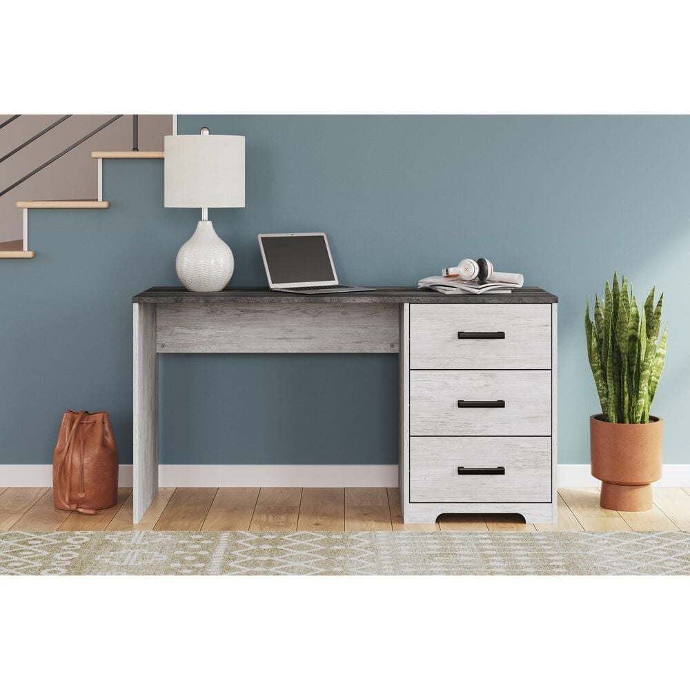Ashley Shawburn 3-Drawer Home Office Desk in White and Dark Charcoal Gray, , large