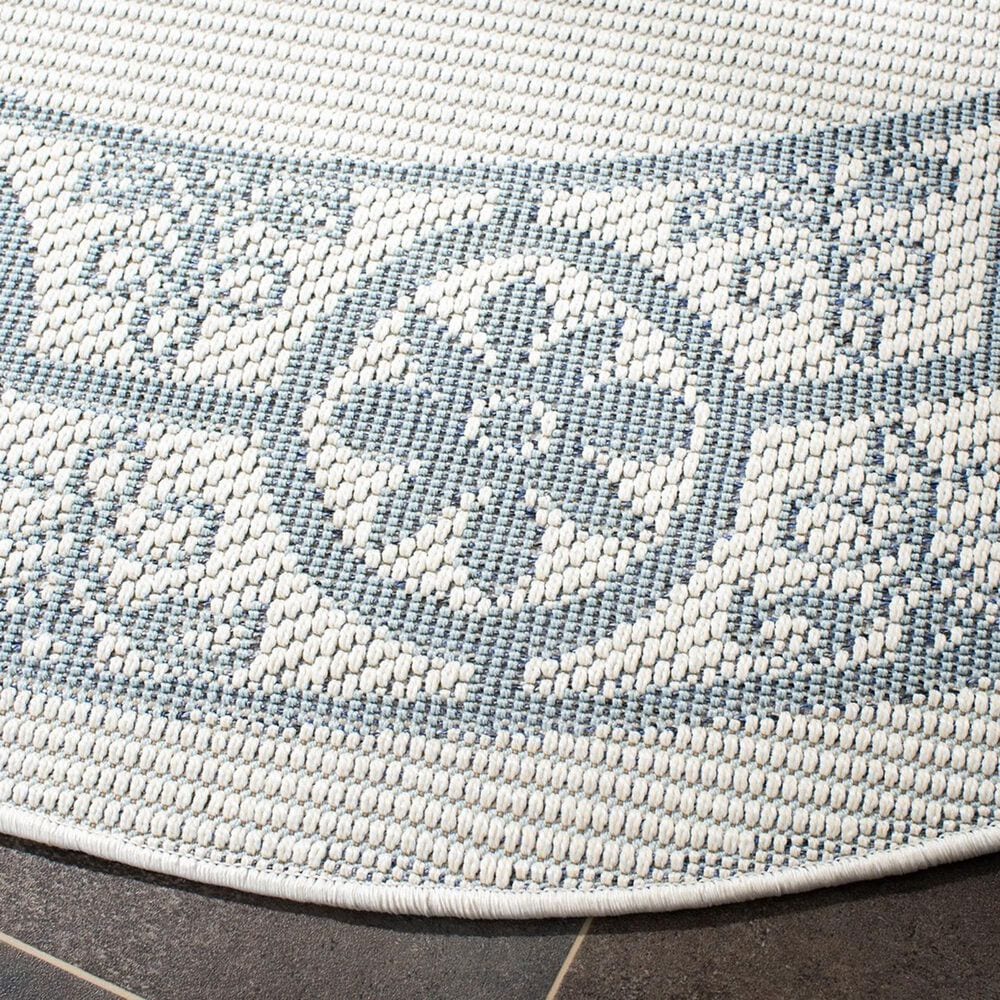 Safavieh Bermuda Floral 6&#39;7&quot; Round Ivory and Light Blue Indoor/Outdoor Area Performance Rug, , large