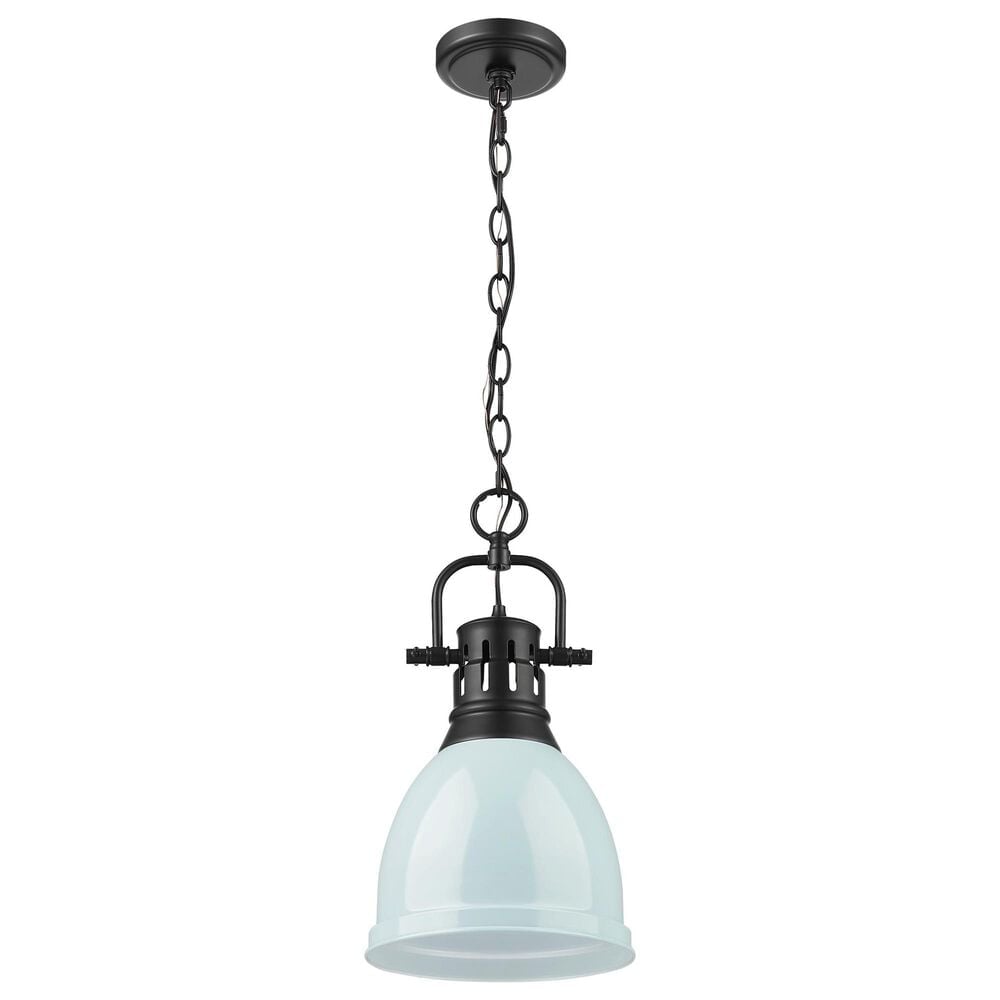 Golden Lighting Duncan 1-Light Small Pendant with Chain and Seafoam Shade in Matte Black, , large