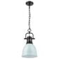 Golden Lighting Duncan 1-Light Small Pendant with Chain and Seafoam Shade in Matte Black, , large
