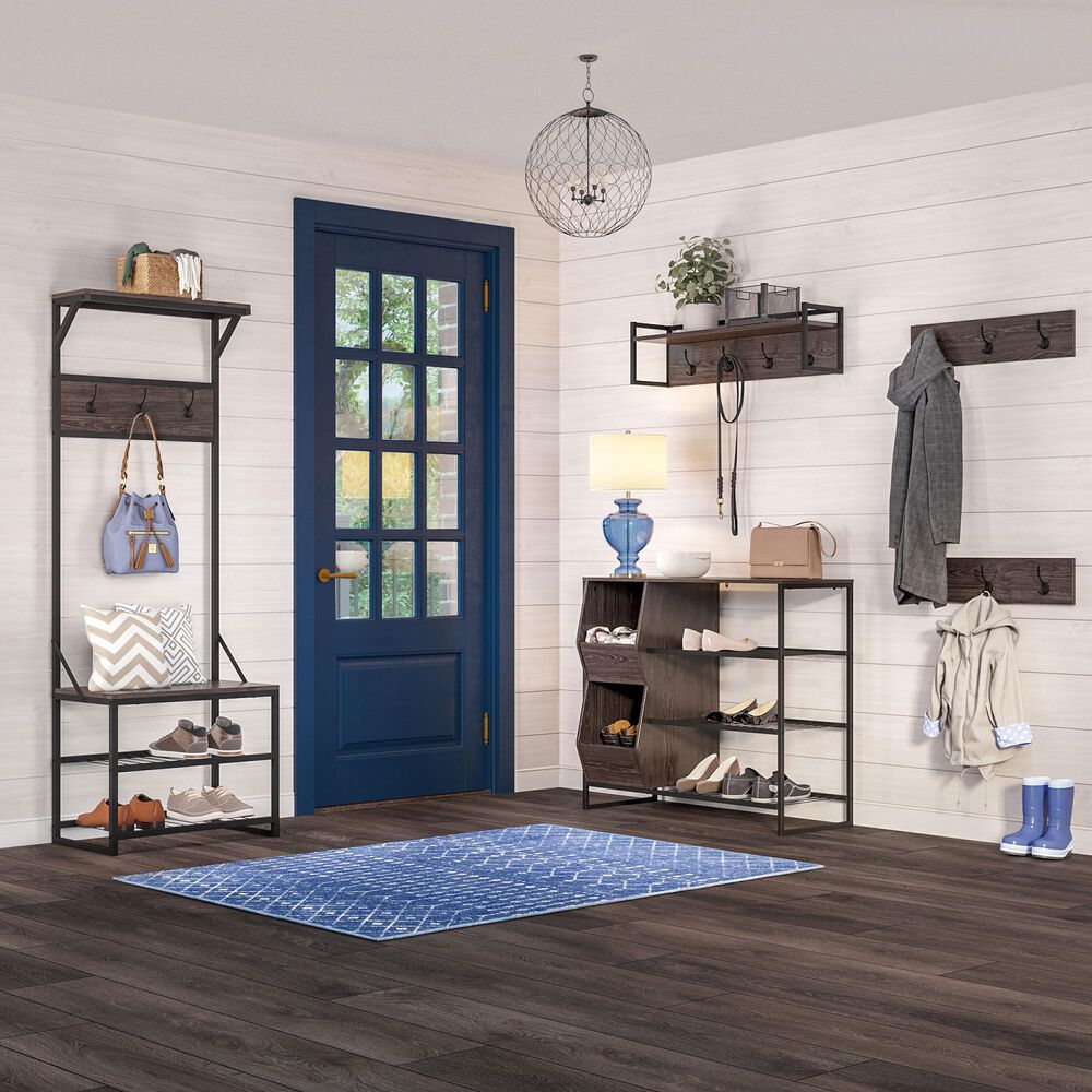 RiverRidge Home Afton 4-Hook Wall Shelf in Dark Weathered Woodgrain and Black, , large