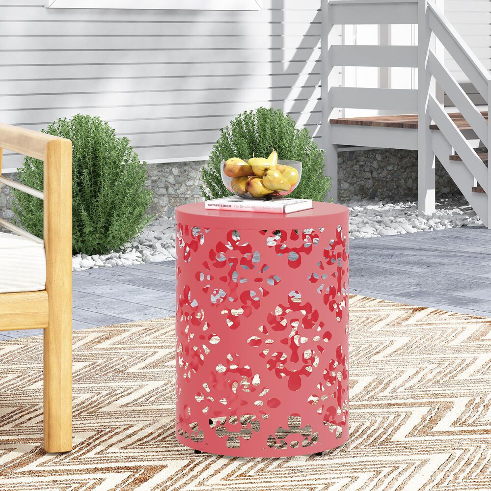 Hearth and Haven Outdoor End Table with Floral Pattern in Coral, , large