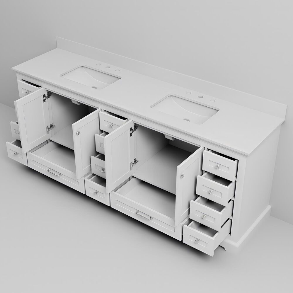 Lexora Home Dukes 84" Double Bathroom Vanity in White with 2 cm White Quartz Top and Rectangular Sinks, , large
