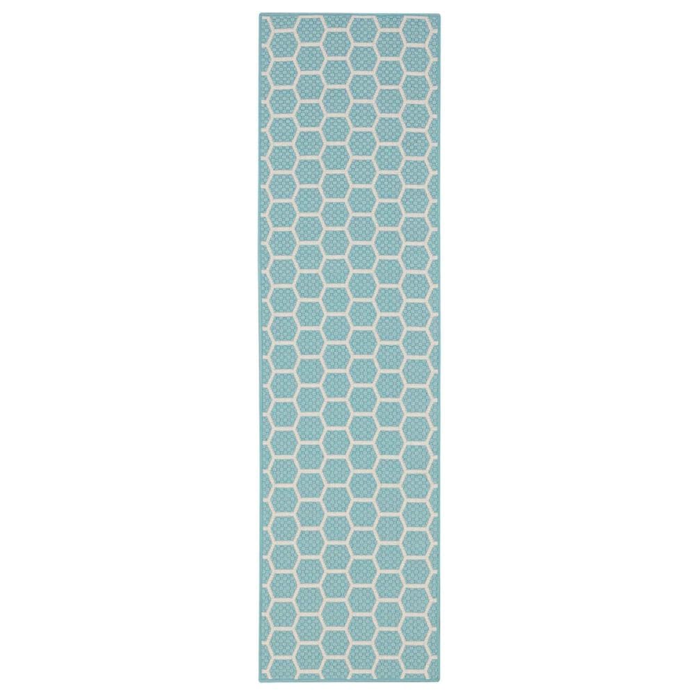 Nourison Twist Reversible 2" x 6" Aqua Indoor/Outdoor Runner, , large