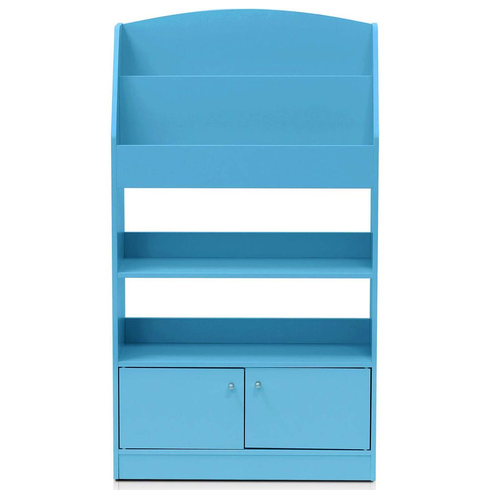 HOMLUX 4-Tier Space Saving Bookshelf with Storage Cabinet and Door in Light Blue, , large