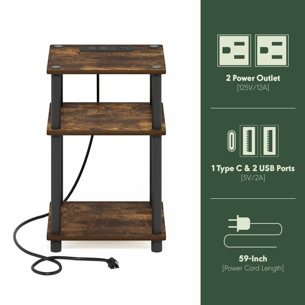 HOMLUX 3-Tier Turn-N-Tube End Table with 2 USB ports in Amber Pine and Black, , large