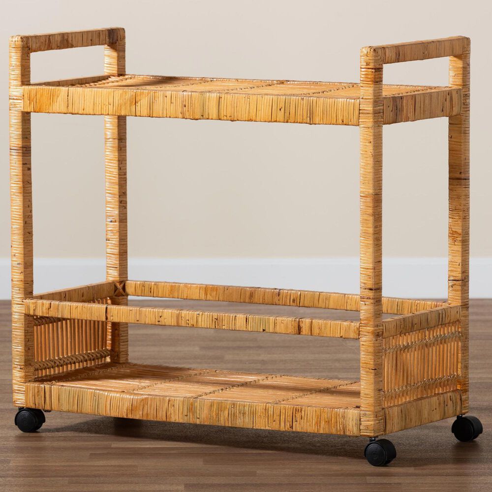 Baxton Studio Genet 2-Tier Kitchen Cart in Natural Brown, , large