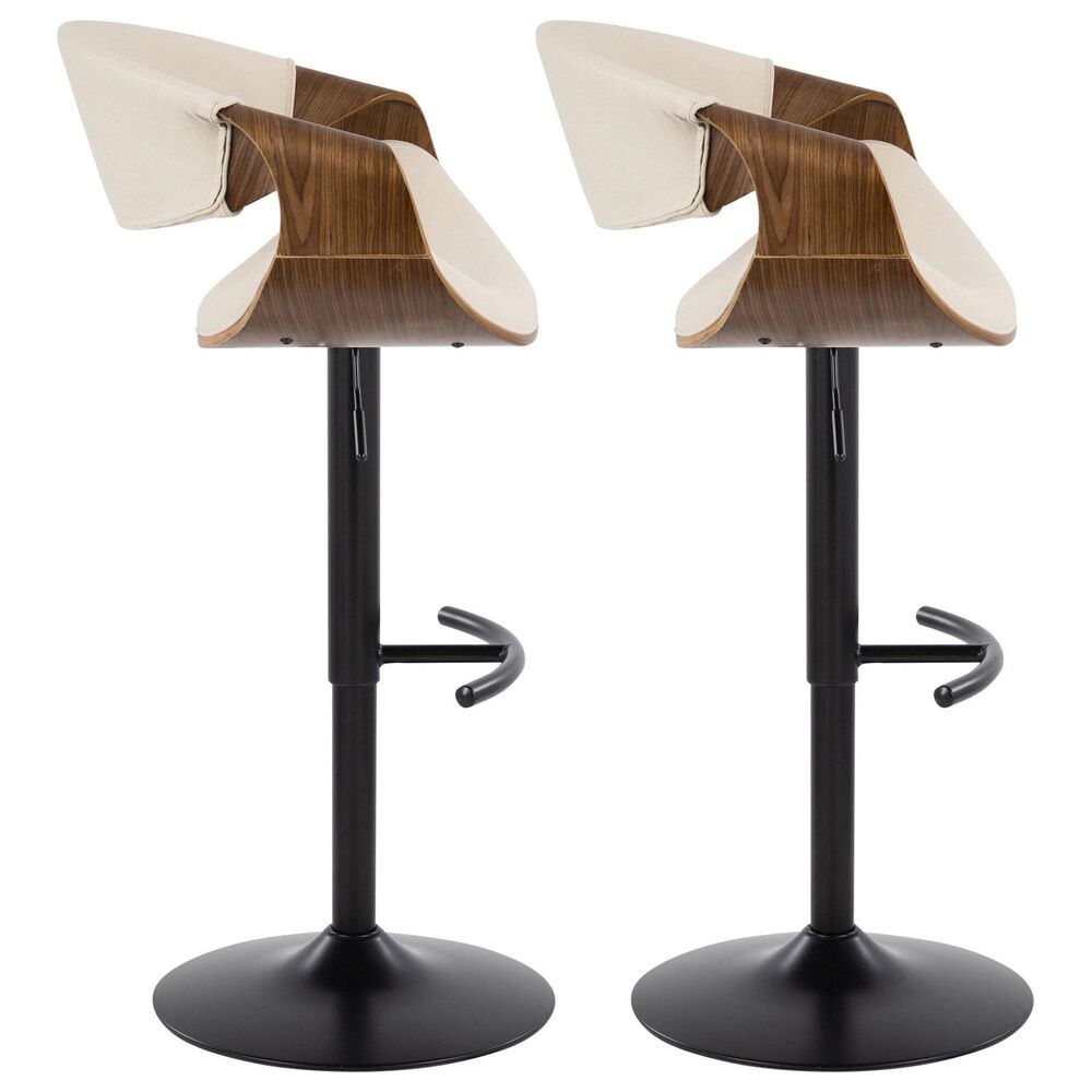 LumiSource Curvo Swivel Adjustable Barstool with Cream Upholstery in Black and Walnut (Set of 2), , large