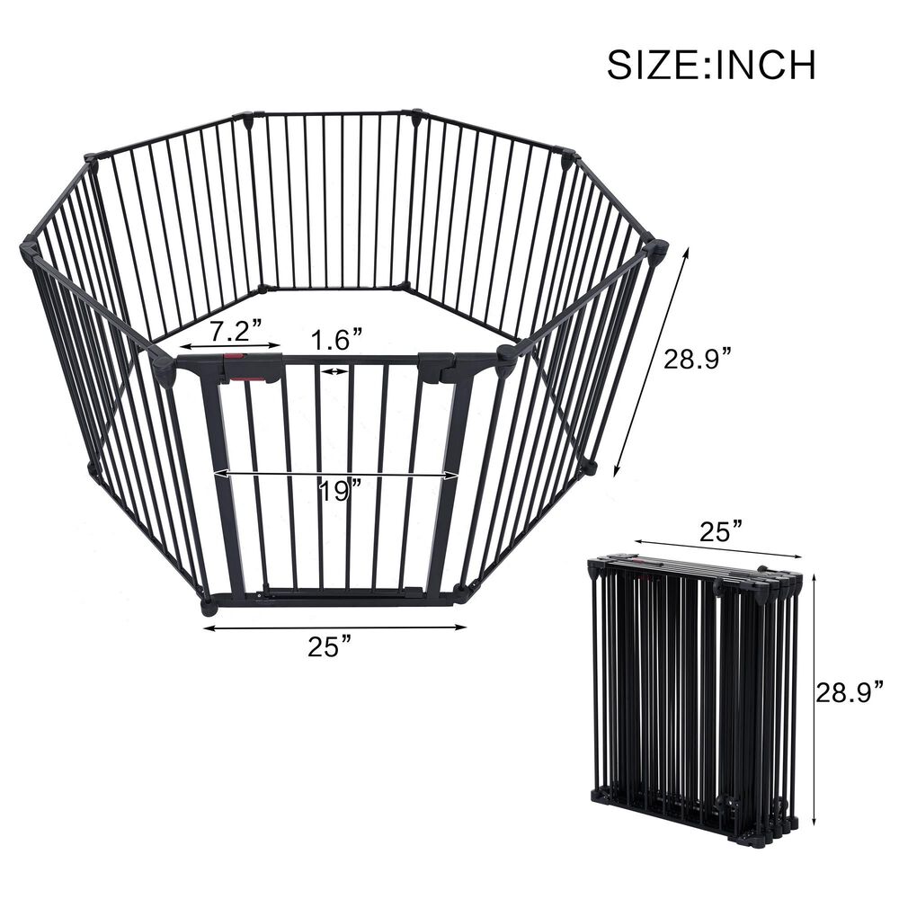 HOMLUX 8-Panel Adjustable Pet Gate in Black, , large