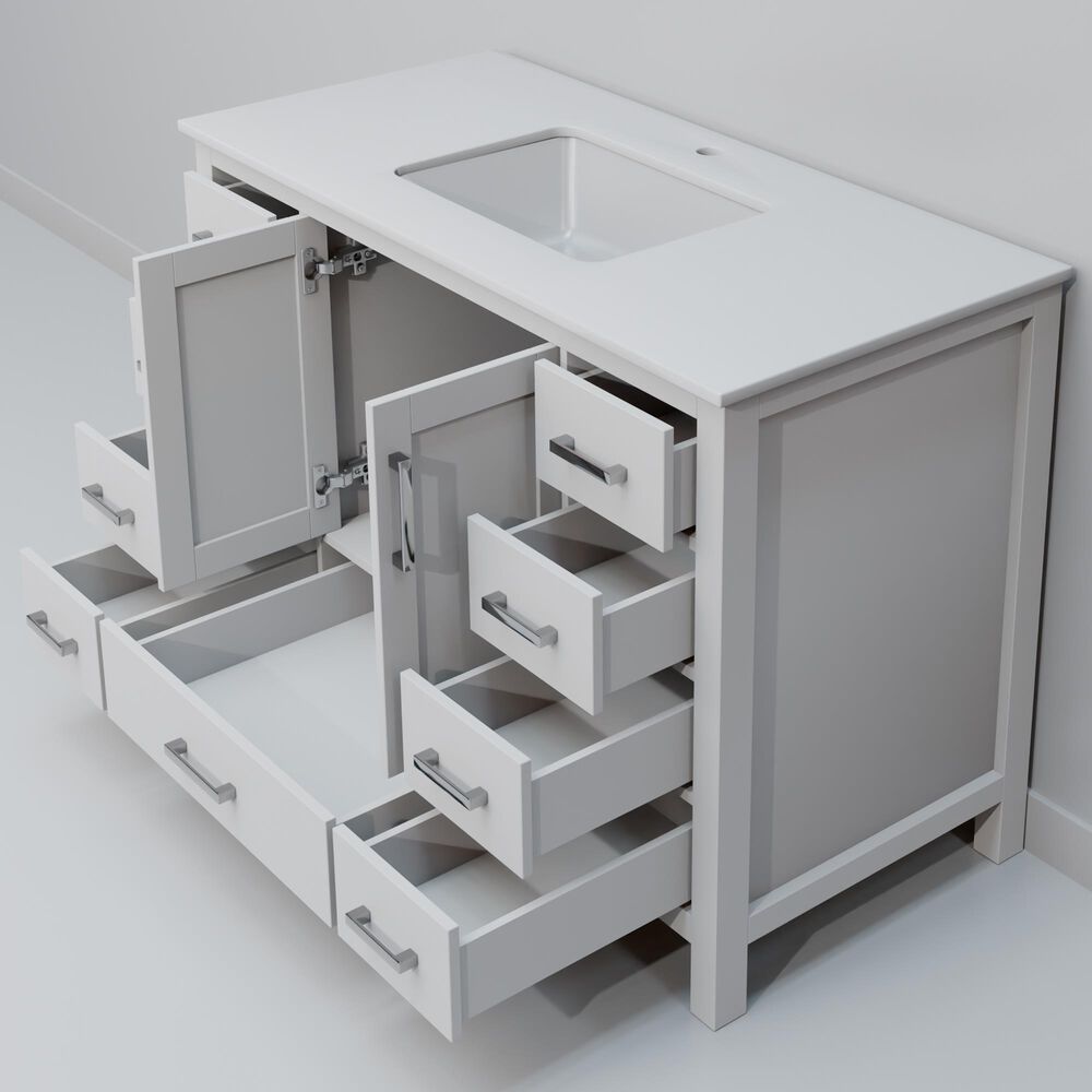 Lexora Home Jacques 48" Single Bathroom Vanity in White with 2 cm White Quartz Top and Rectangular Sink, , large