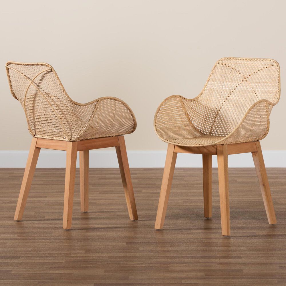 Baxton Studio Ballerina Arm Chair in Natural Brown (Set of 2), , large