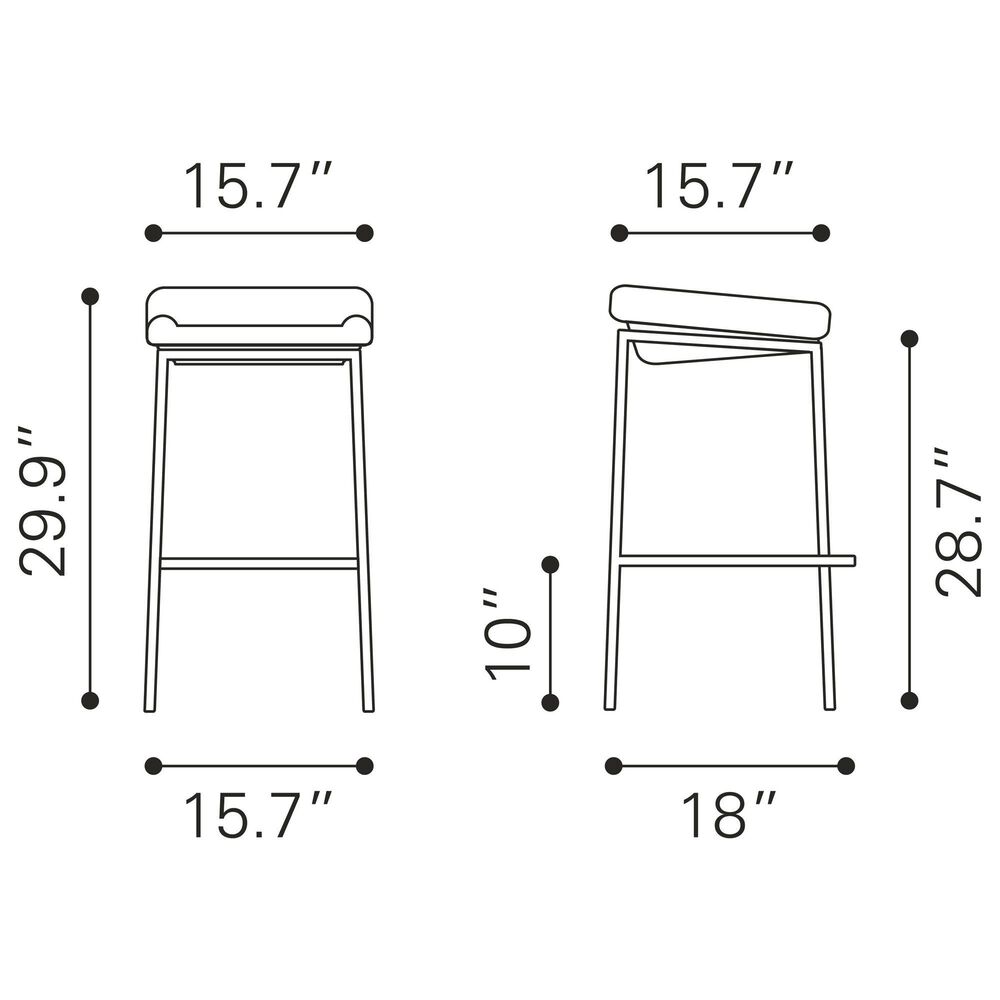 Zuo Modern Lids Barstool in Dark Gray and Silver &#40;Set of 2&#41;, , large
