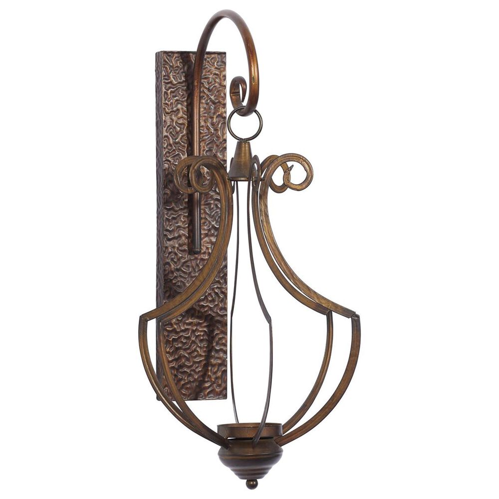 Maple and Jade 25" Single Scroll Indoor/Outdoor Wall Mount Candle Holder in Weathered Bronze and Clear, , large
