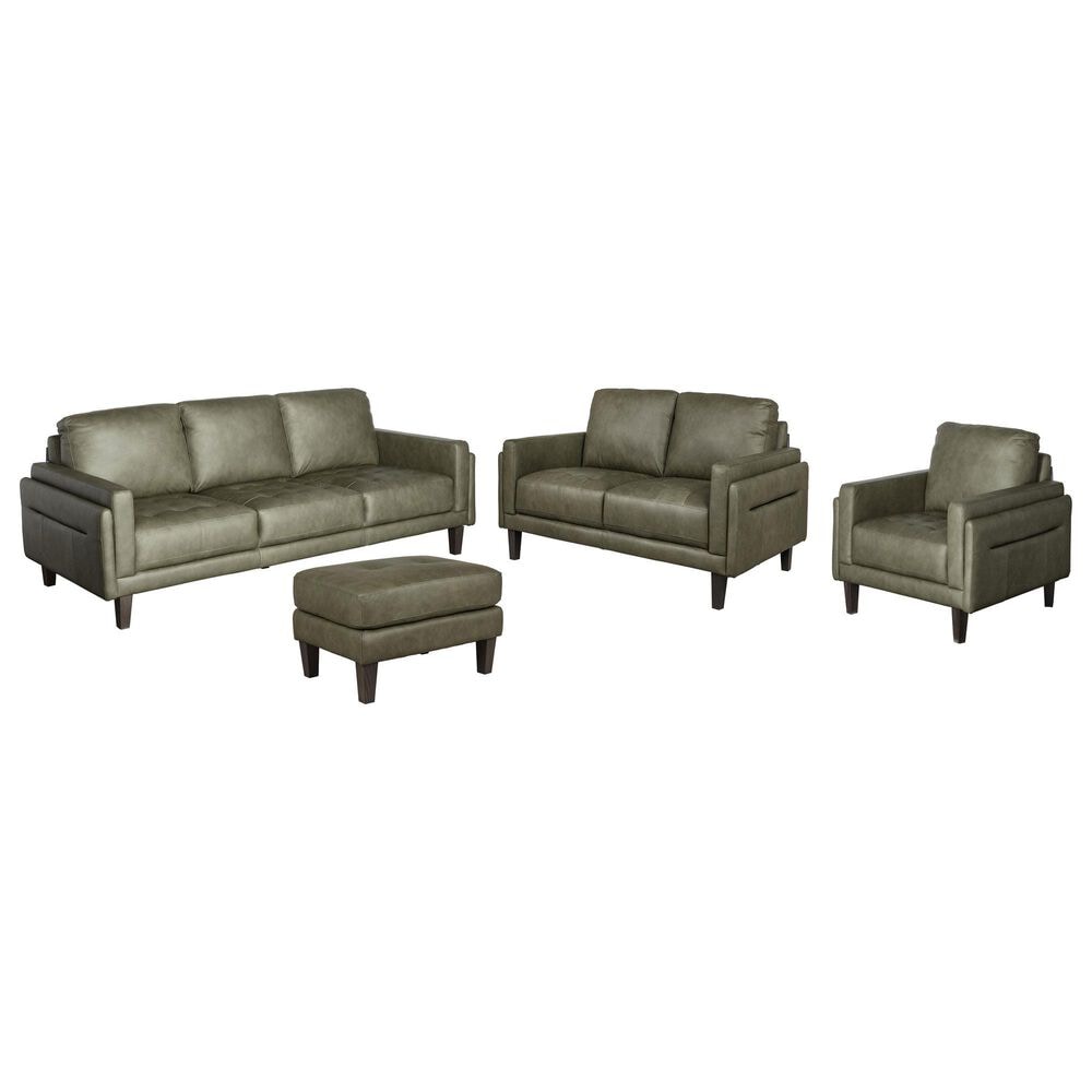 Chateau d"Ax 4-Piece Stationary Leather Living Room Set in Olive Green, , large