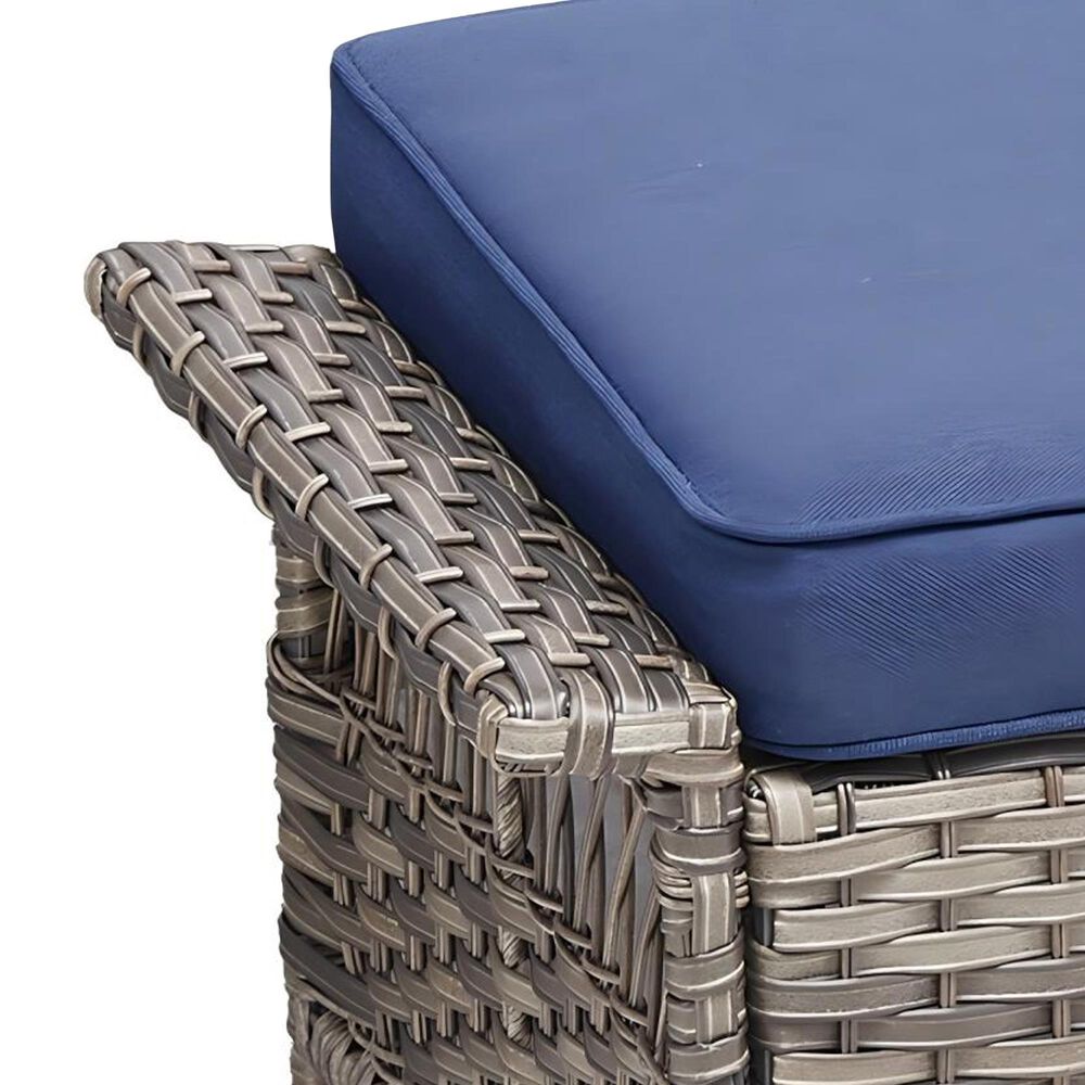 Sunwell Garden Ottoman with Navy Cushion and Widened Armrest in Gray (Set of 2), , large