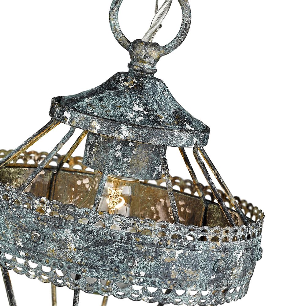 Golden Lighting Ferris 1-Light Mini Pendant in Blue Verde Patina, White and Gold, , large