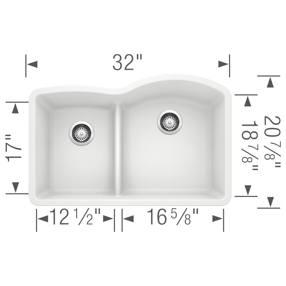 Blanco Diamond 32&quot; 1-3/4 Reverse Double Bowl Kitchen Sink with Low Divide in White, , large
