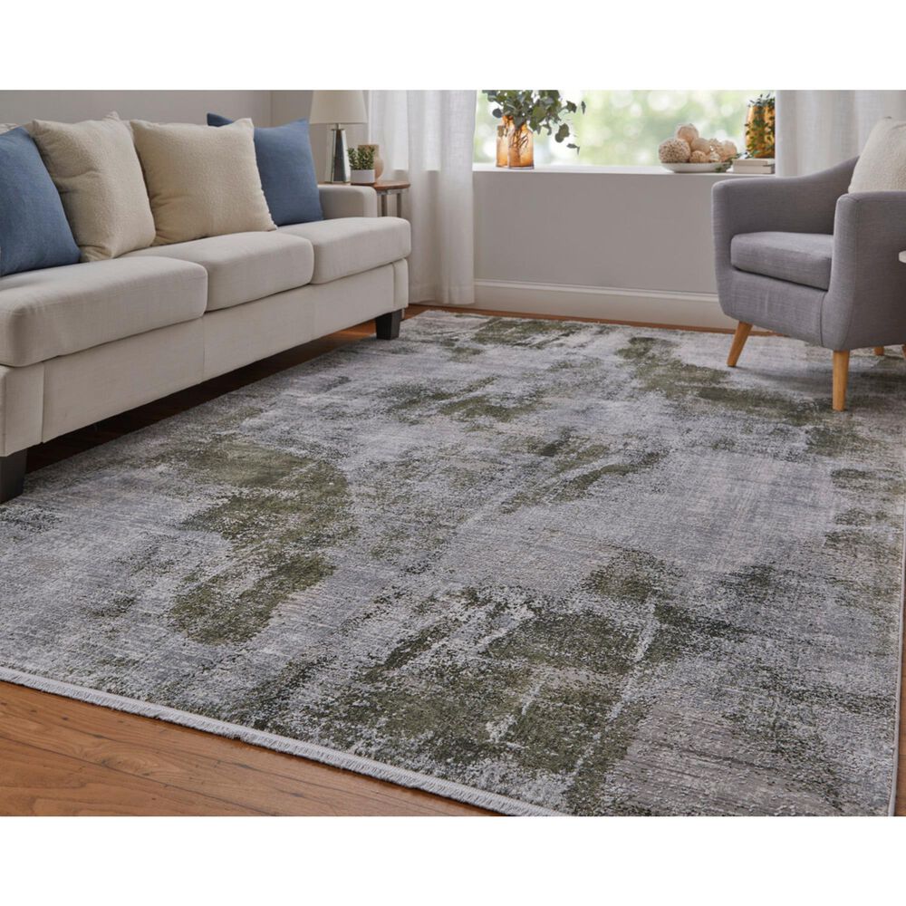 Feizy Cadiz 39N5F Green and Ivory 3'1" x 10' Runner, , large
