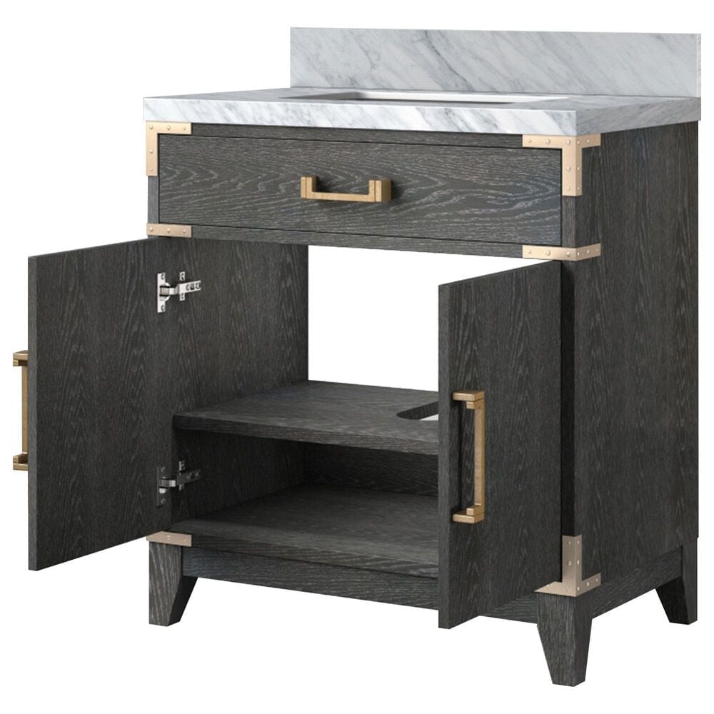 Lexora Home Laurel 30&quot; Single Bathroom Vanity in Black Oak with White Carrara Marble Top and Rectangular Sink, , large