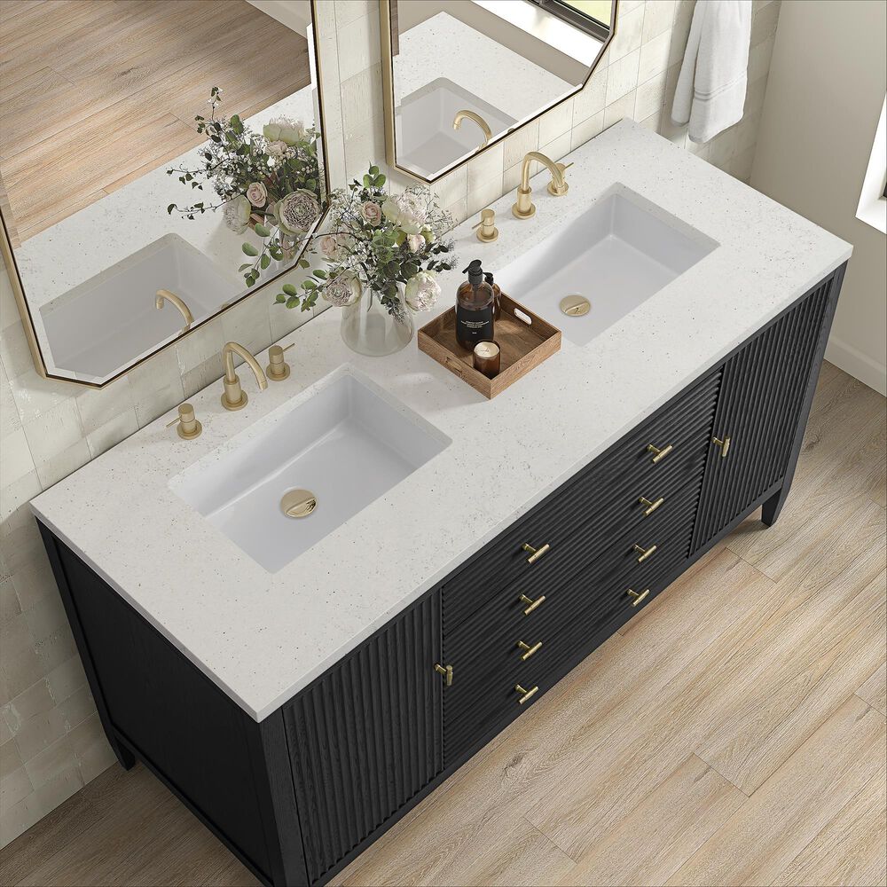 James Martin Vanities Myrrin 60&quot; Double Vanity in Carbon Oak with 3 cm Lime Delight Quartz Top, , large