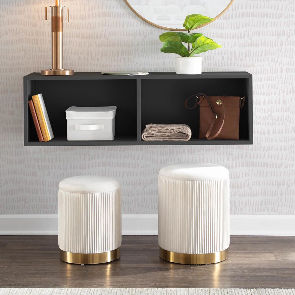 Lumisource Marla 2-Piece Nesting Pleated Ottoman Set in Cream, , large