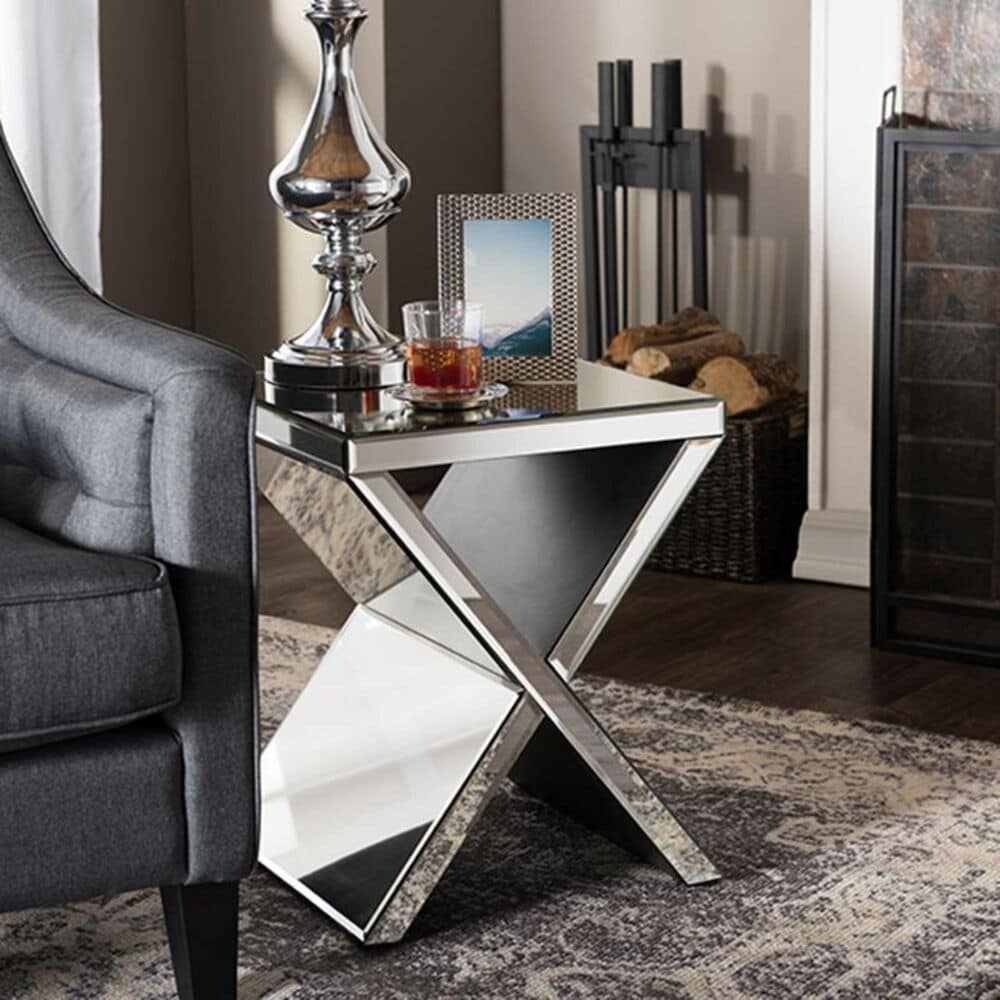 Baxton Studio Morris Holly Regency Accent Side Table in Silver, , large