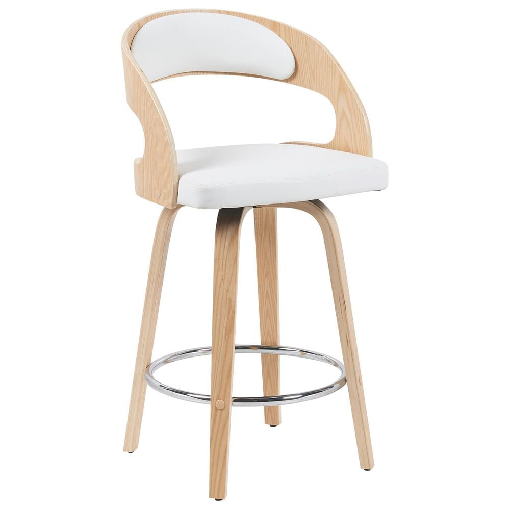 Armen Living Shelly Swivel Counter Height Stool in Oak, , large