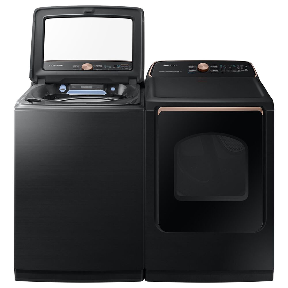 Samsung 5.5 Cu. Ft. Smart Top Load Impeller Washer and 7.4 Cu. Ft. Electric Dryer in Brushed Black, , large