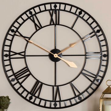 Baxton Studio Janette Wall Clock in Black and Gold, , large