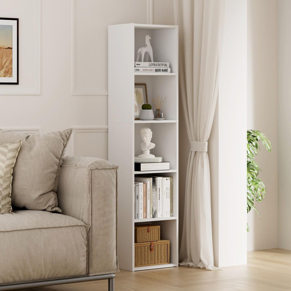 HOMLUX 5-Tier Cube Open Shelf Storage Organizer Bookcase in White, , large