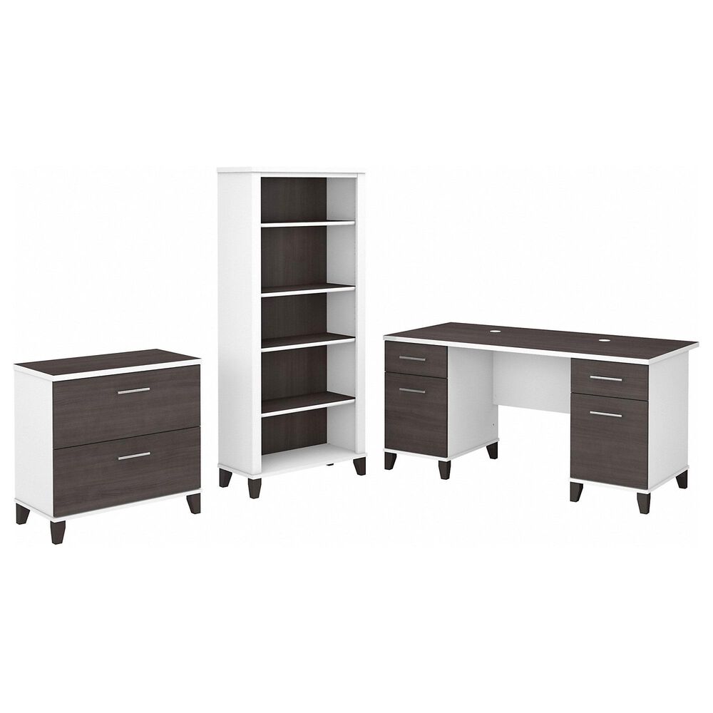 Bush Somerset 3 Piece Office Desk Set in Storm Gray/White, , large