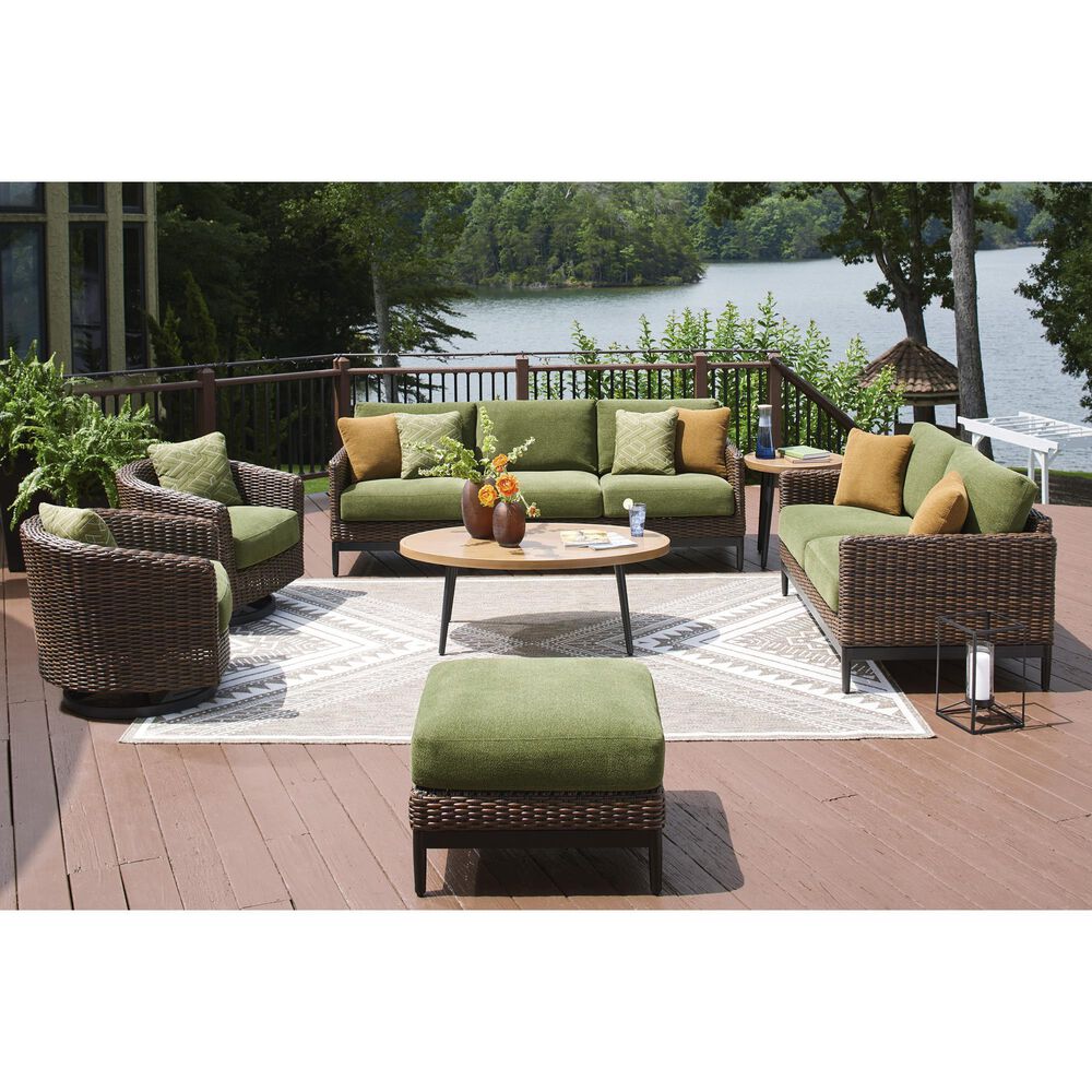 Ashley Horizon Hall Outdoor Sofa with Green Cushion in Brown, , large