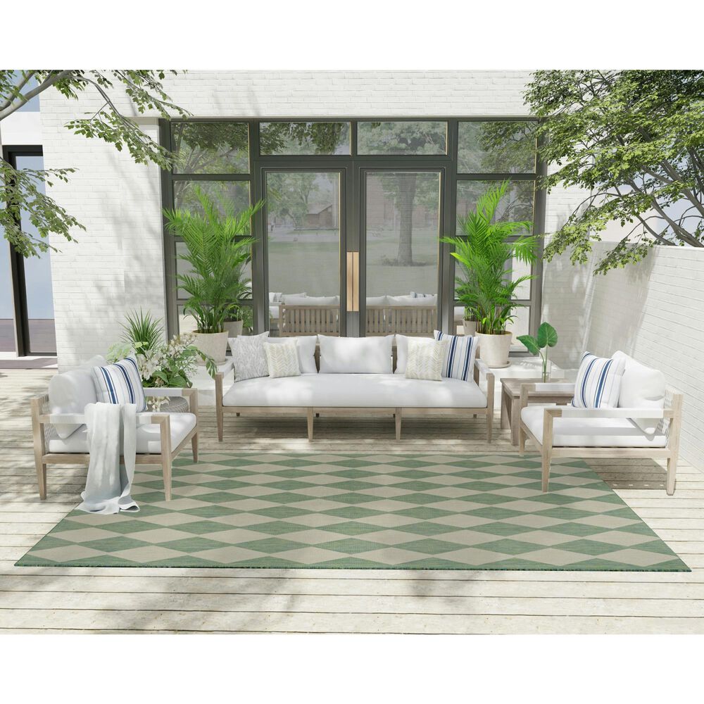 Nourison Positano Geometric Blue and Green 6&#39; x 9&#39; Indoor/Outdoor Area Rug, , large