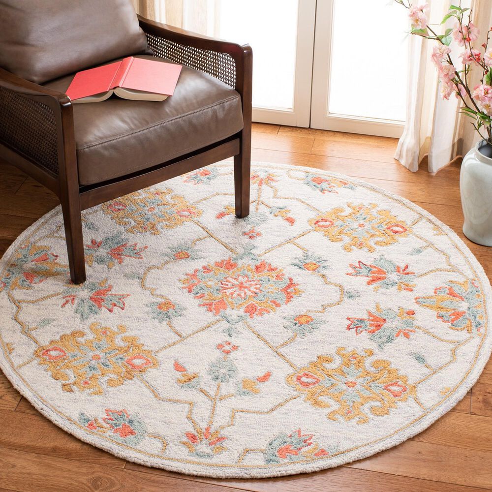 Safavieh Micro-Loop 5&#39; Round Silver and Red Area Rug, , large