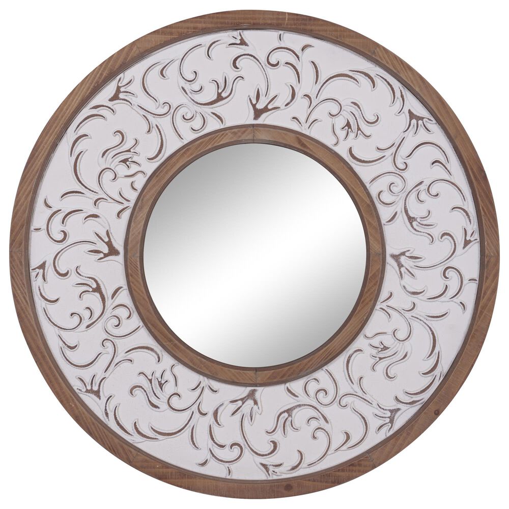 Maple and Jade 32&quot; Round Wall Mirror in Distressed White, , large