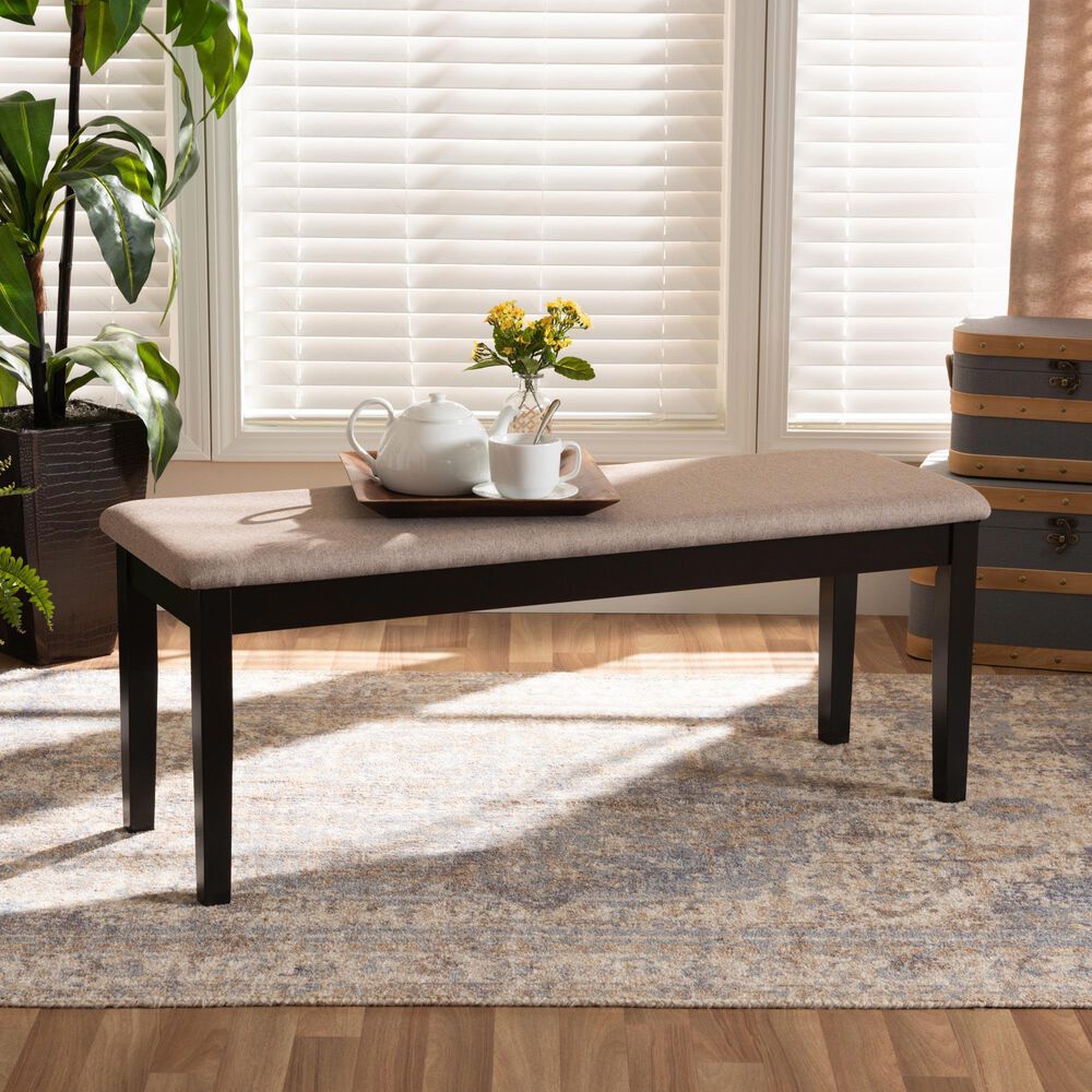 Baxton Studio Teresa Dining Bench with Sand Cushion in Dark Brown, , large