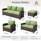 HOMLUX 6-Piece Patio Conversation Set with Loveseat and Light Brown Wicker in Green, , large