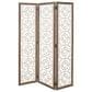 Maple and Jade 3-Panel Partition Room Divider Screen with Carved Designs in Matte White and Brown, , large