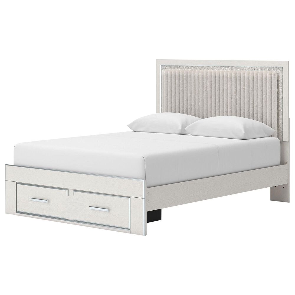 Ashley Zuraleus Queen Upholstered Storage Bed with Two Nightstands in Matte White, , large