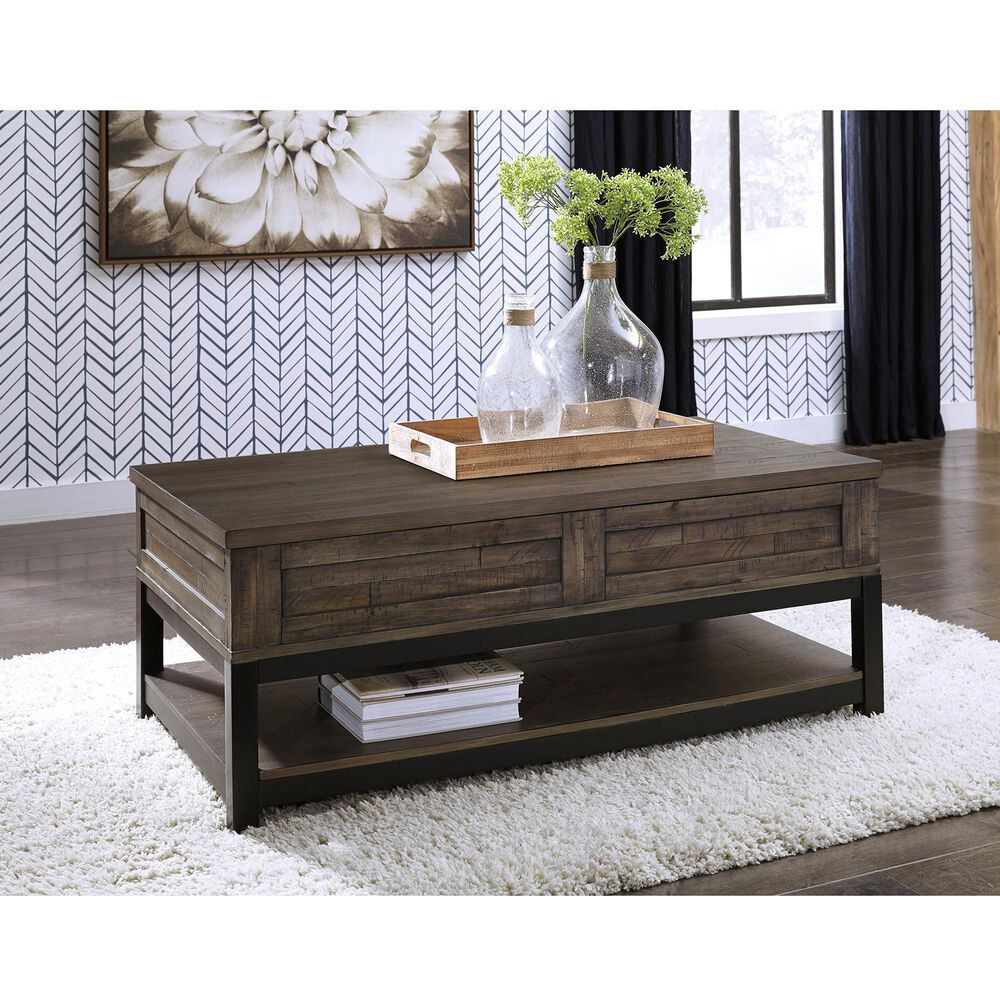Ashley Johurst Lift Top Cocktail Table in Grayish Brown and Black, , large