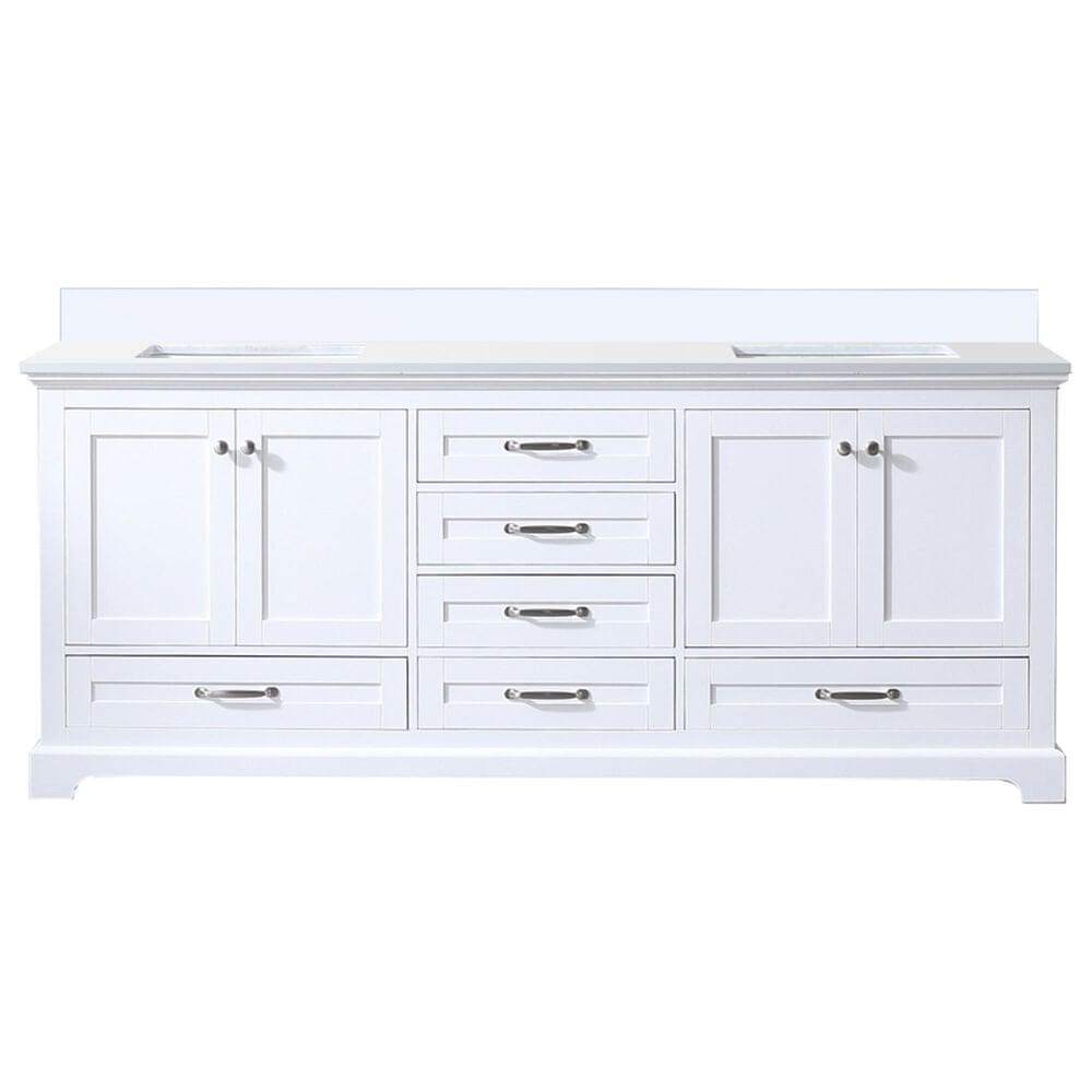 Lexora Home Dukes 80&quot; Double Bathroom Vanity in White with 2 cm White Cultured Marble Top and Rectangular Sinks, , large